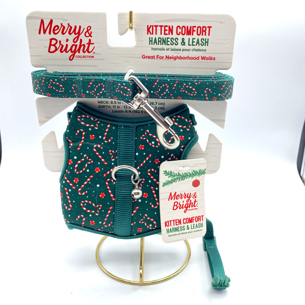 Merry & Bright Cat Kitten Comfort Vest Harness & Leash 2 Piece Christmas Holiday